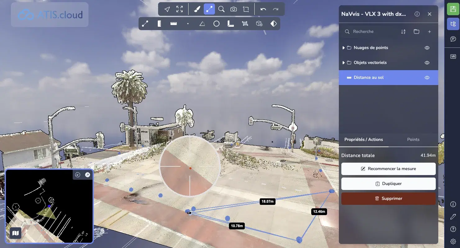 ATIS.cloud measurement interface, taking measurements on a 3D point cloud